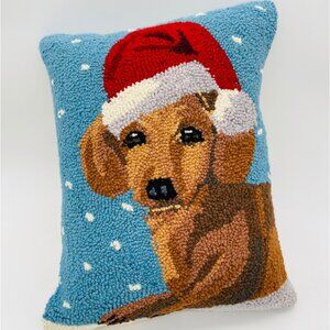 Vintage Tapestry Christmas Holiday Pillow Dash Hound Doggie Accent Bolster Lumba